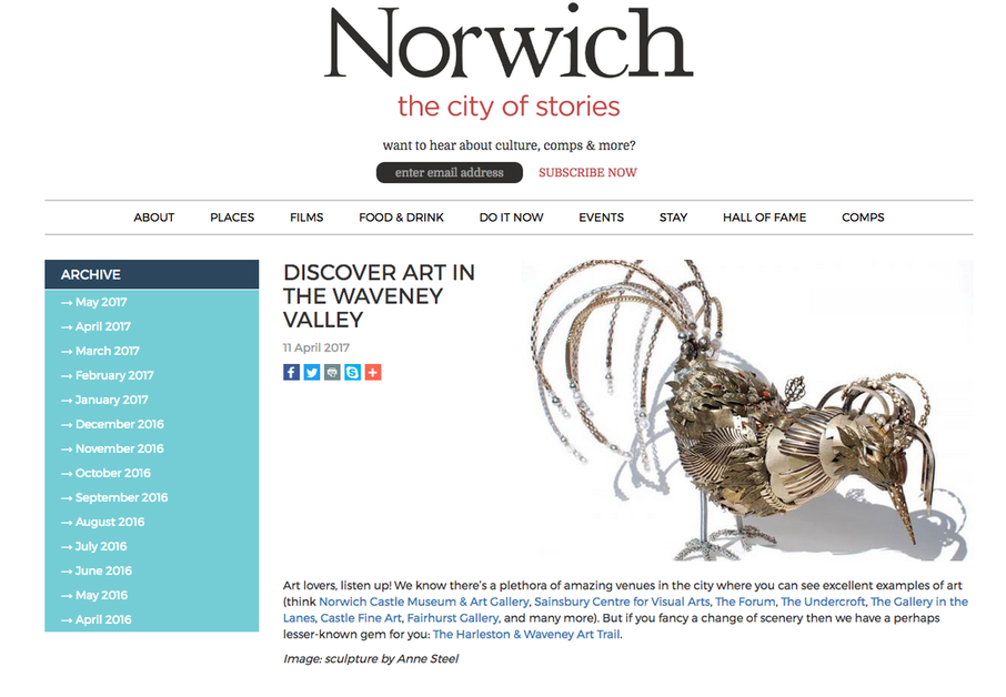 Feature in Norwich website Anne Steel Sculptures